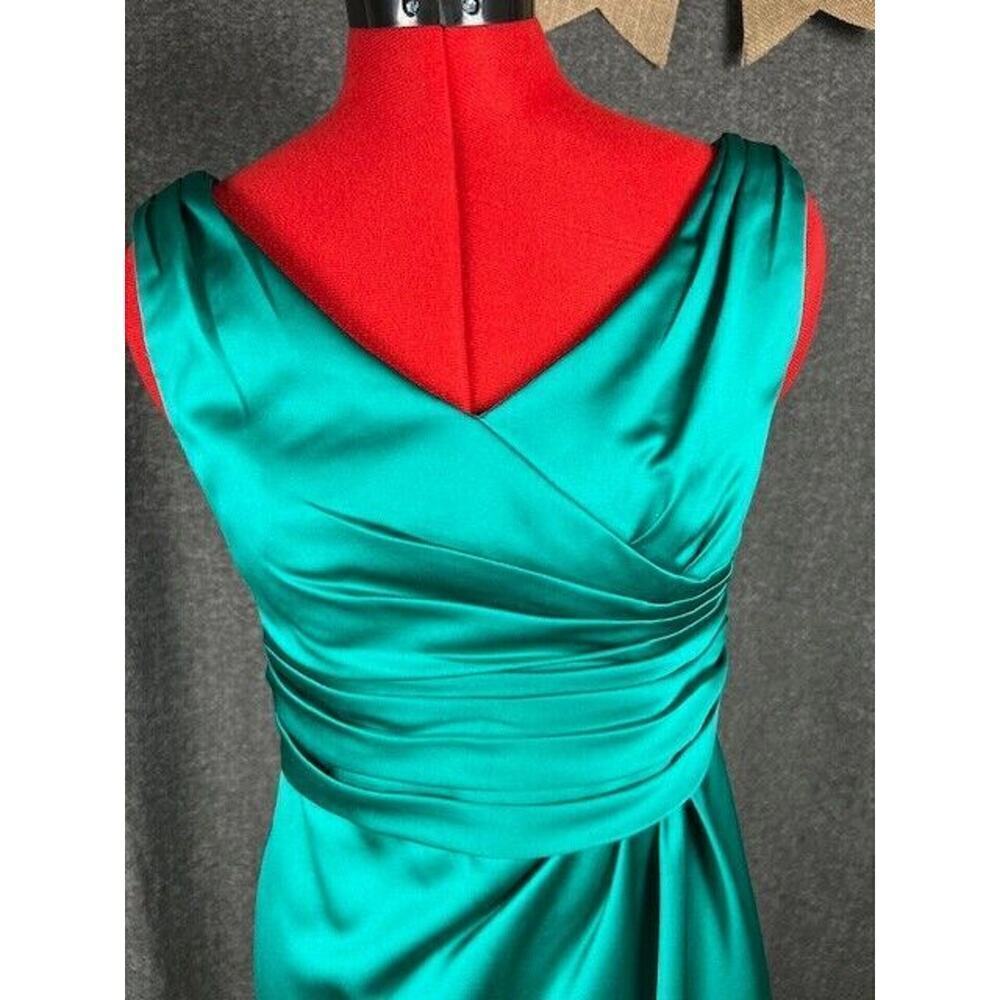 Davids Bridal Satin TEAL Ruched Bridesmaid Cocktail Holiday Party Dress Size 4 - Picture 3 of 10